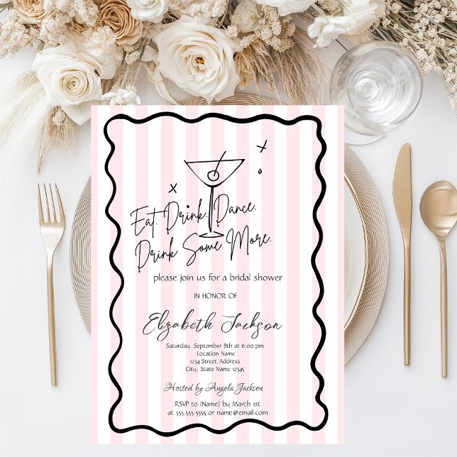 Invitation Fête de mariage avec martini rose à rayures dessin (Créateur téléchargé)