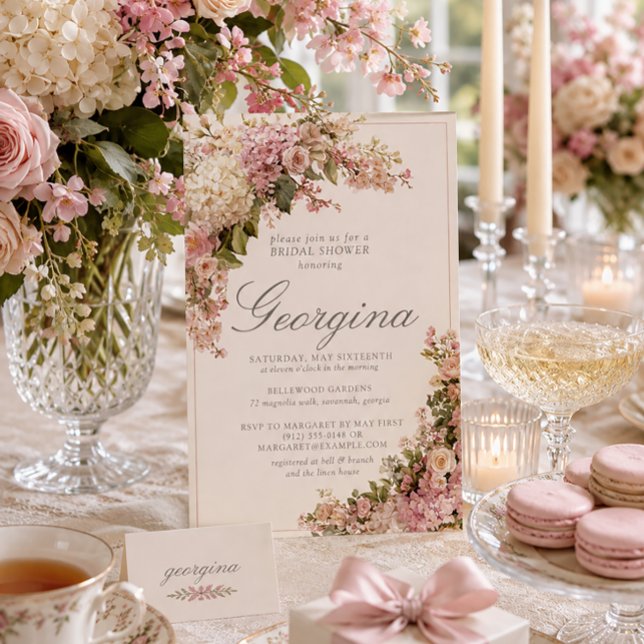 Invitation Fête de mariage avec monogramme floral d'hortensia (Créateur téléchargé)