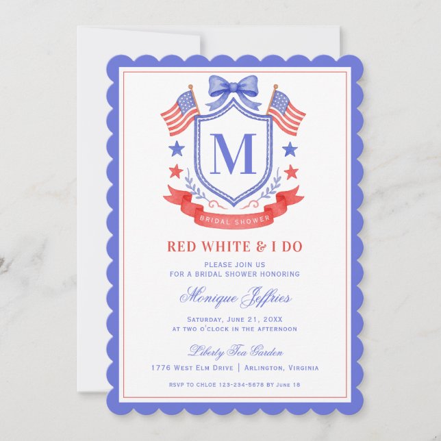 Invitation Fête de mariage avec monogramme Patriote Rouge Bla (Devant)