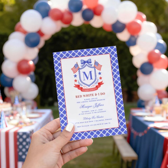 Invitation Fête de mariage avec monogramme Rouge Blanc & Je f (Créateur téléchargé)