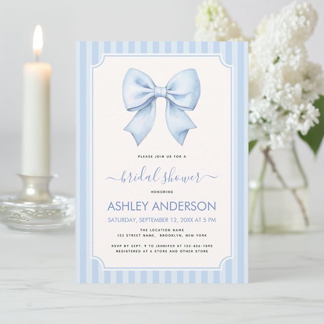 Invitation Fête de mariage avec nœud bleu et rayures (Créateur téléchargé)