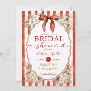 Invitation Fête de mariage avec nœud rouge de Noël et fleurs