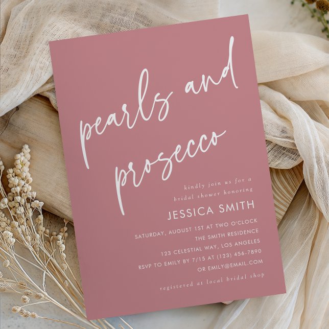Invitation Fête de mariage avec perles Rose Poussiéreuse et P (Créateur téléchargé)