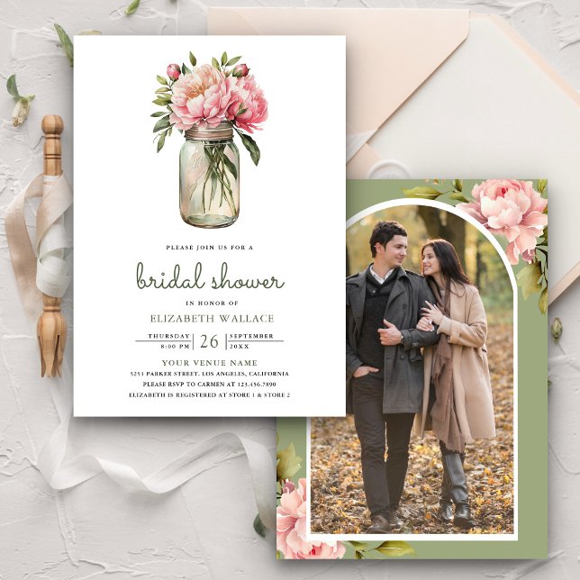 Invitation Fête de mariage avec photo de pot Mason à fleurs r (Créateur téléchargé)