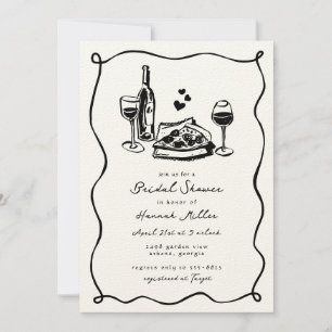 Invitation Fête de mariage avec pizza et vin dessinée à la ma