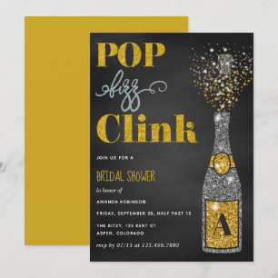 Invitation Fête de mariage avec pop fizz clink et tableau noi