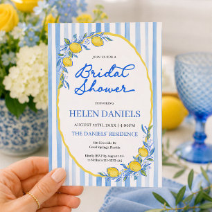 Invitation Fête de mariage avec rayures bleues et citron