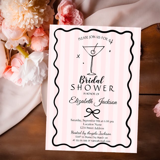 Invitation Fête de mariage avec rayures roses Martin dessinée (Créateur téléchargé)