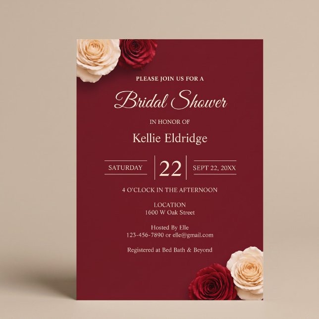 Invitation Fête de mariage avec rose rouge (Créateur téléchargé)