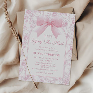 Invitation Fête de Mariage avec Ruban Rose Toile Elle Noue le