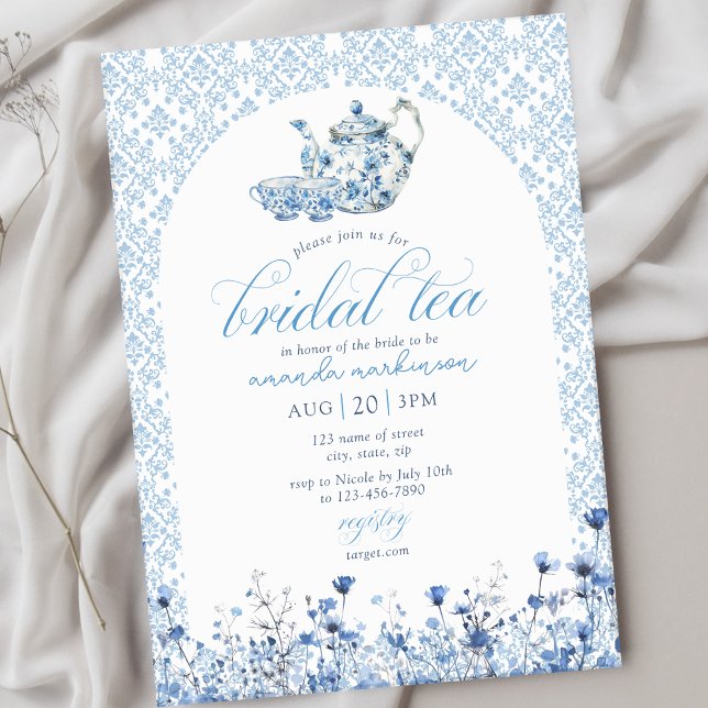 Invitation Fête de mariage avec thé Blue Willow Chinoiserie (Créateur téléchargé)