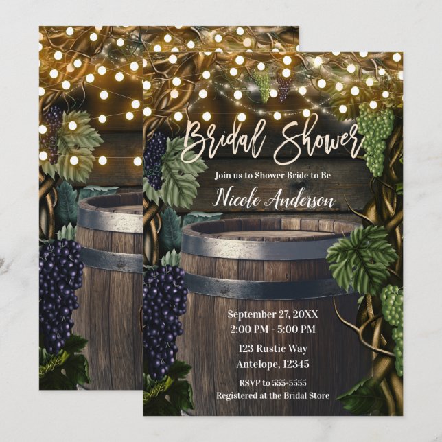 Invitation Fête de mariage avec tonneau en bois rustique et v (Devant / Derrière)