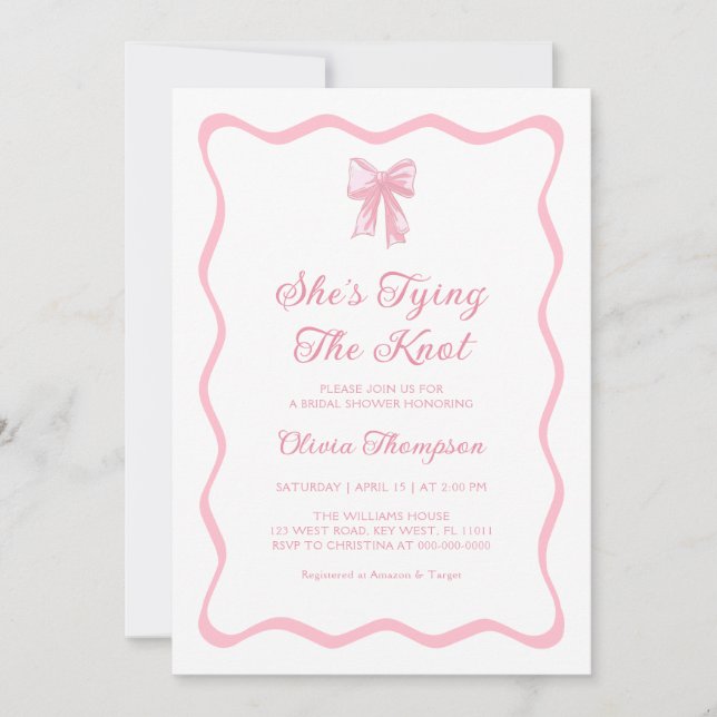 Invitation Fête de mariage avec un nœud rose (Devant)
