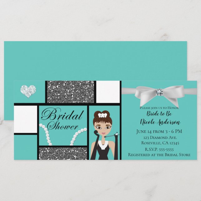 Invitation Fête de mariage avec un nœud sarcelle turquoise et (Devant / Derrière)