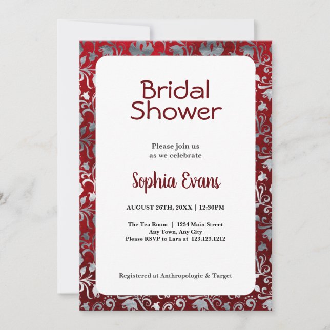 Invitation Fête de mariage blanc floral noir et argent (Devant)