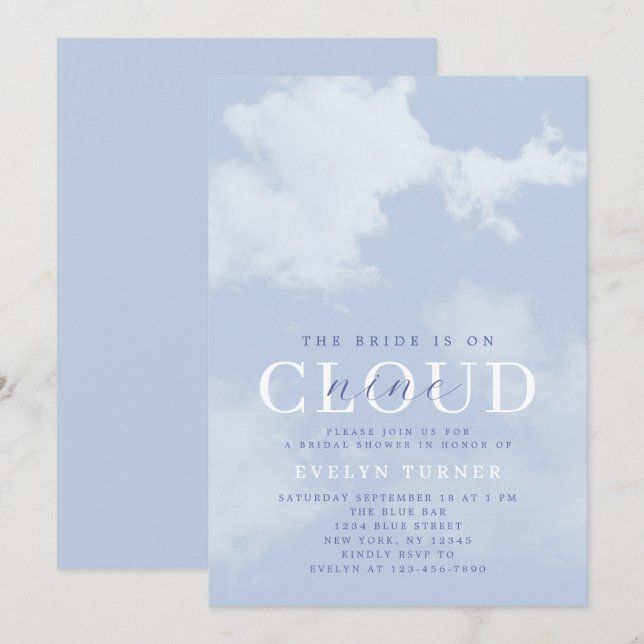 Invitation Fête de mariage bleu blanc Cloud Nine aquarelle  (Devant / Derrière)