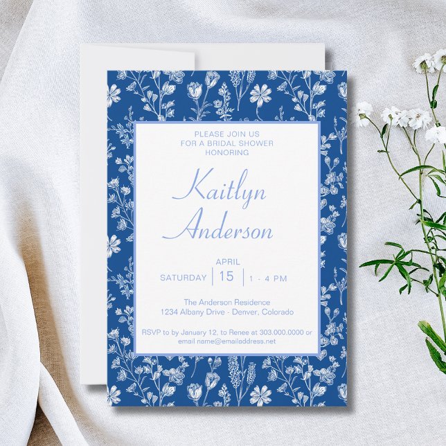 Invitation Fête de mariage bleu et blanc dans le style chinoi (Créateur téléchargé)