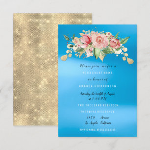 Invitation Fête de Mariage Bleu Fleur Peinte Aquarelle