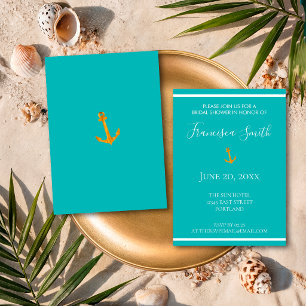 Invitation Fête de mariage bleu sarcelle nautique d'ancre d'o
