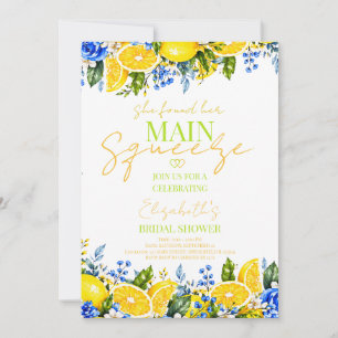 Invitation Fête de mariage Blue floral Lemon Main Squeeze