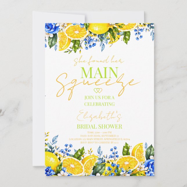 Invitation Fête de mariage Blue floral Lemon Main Squeeze (Devant)