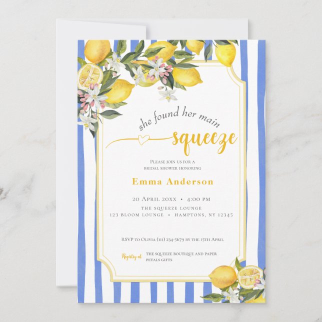 Invitation Fête de mariage Blue Lemon Main Squeeze (Devant)
