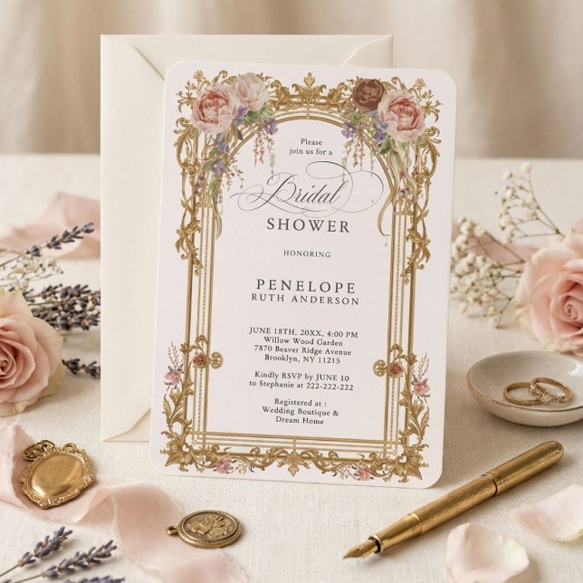 Invitation Fête de mariage Blush Peony Or (Créateur téléchargé)
