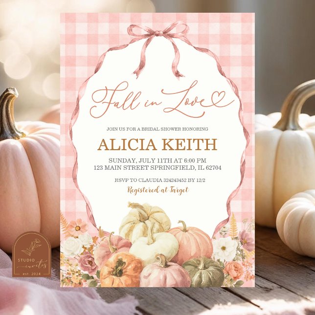 Invitation Fête de mariage Blush Pink Gingham Coquette Pumpki (Créateur téléchargé)