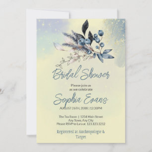 Invitation Fête de mariage bohème aux bleuets et verdure bleu