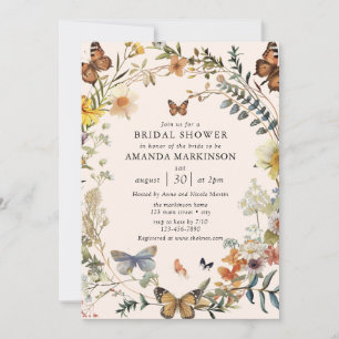 Invitation Fête de mariage bohème aux fleurs sauvages et papi