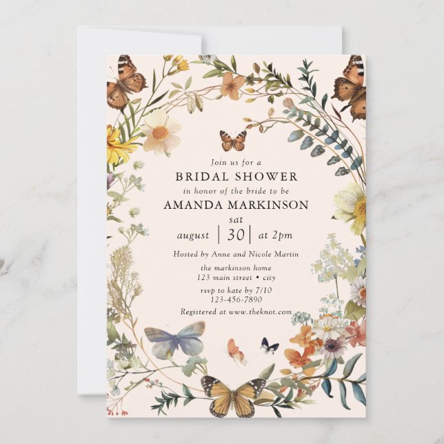 Invitation Fête de mariage bohème aux fleurs sauvages et papi (Devant)