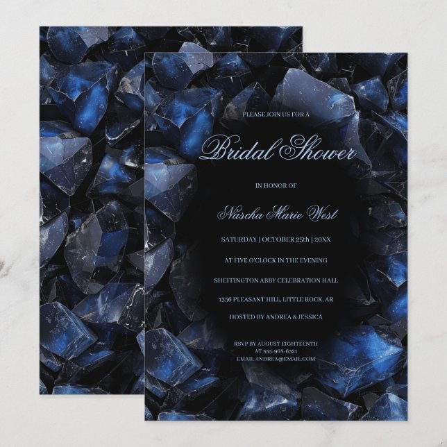 Invitation Fête de mariage bohème bleu foncé de sorcière cris (Devant / Derrière)