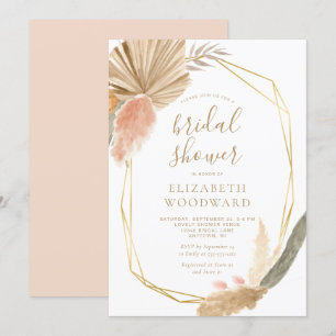 Invitation Fête de mariage bohème chic avec cadre doré et her
