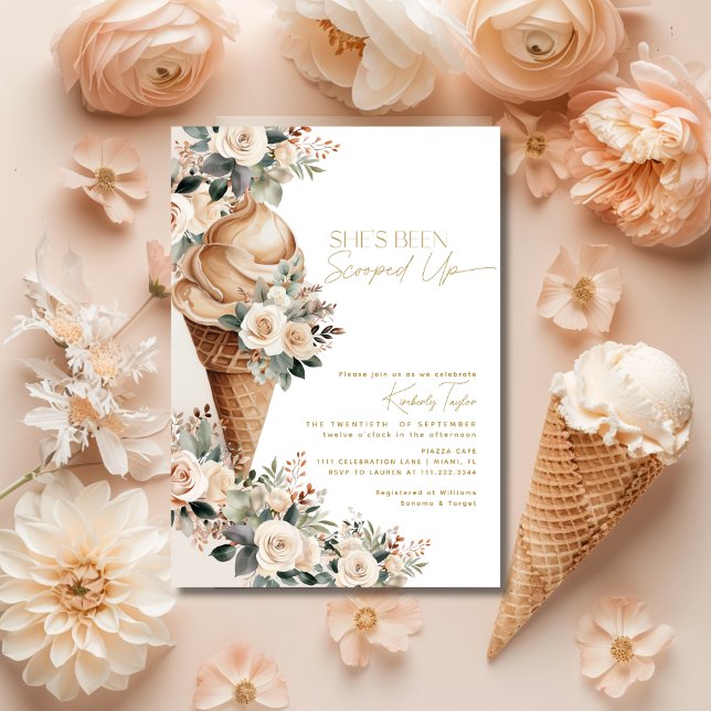 Invitation Fête de mariage bohème florale avec glace à la cui (Ice Cream Scooped Up Floral Boho Bridal Shower Invitation)