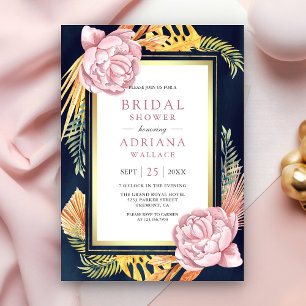 Invitation Fête de mariage Bohème Florale Rose Poussiéreux Pa