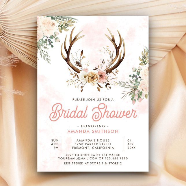 Invitation Fête de mariage bohème rustique avec fleurs roses  (Créateur téléchargé)