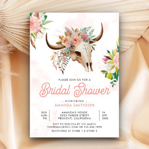 Invitation Fête de mariage bohème tribal floral crâne de vach