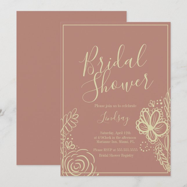 Invitation Fête de mariage Bohemian Doodles Tons Terreux (Devant / Derrière)