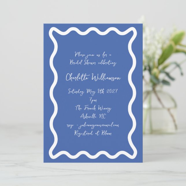 Invitation Fête de mariage Bordure Gribouillée Bleue Écriture (Debout devant)