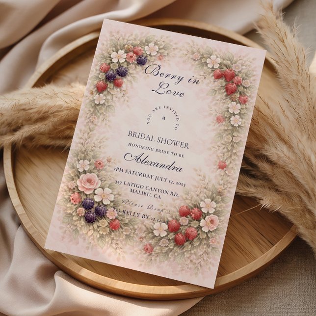 Invitation Fête de mariage botanique à la baie rose (Créateur téléchargé)