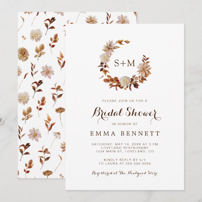 Invitation Fête de mariage botanique aquarelle d'automne (Devant / Derrière)