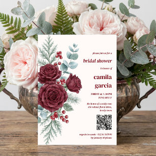 Invitation Fête de mariage botanique de rose d'hiver de Bourg