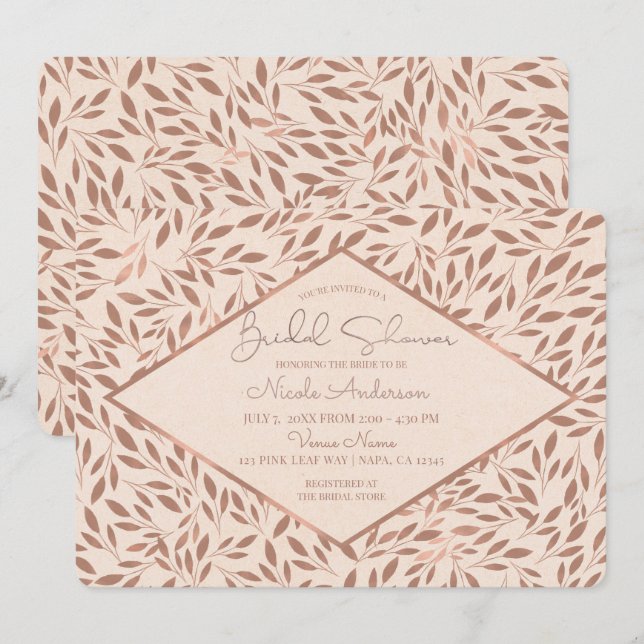 Invitation Fête de mariage Botanique Glam Rustique aux feuill (Devant / Derrière)