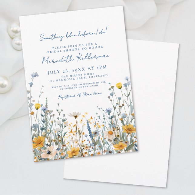 Invitation Fête de mariage botanique sauvage bleu (Blue Botanical Wildflower Bridal Shower Invitation)
