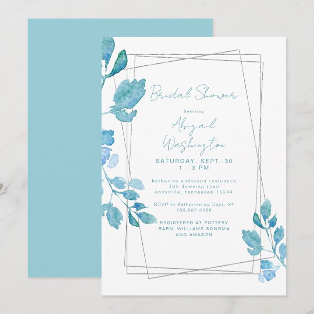 Invitation Fête de mariage botanique turquoise (Devant / Derrière)