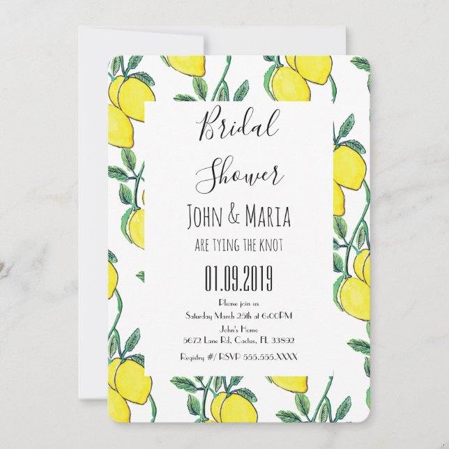 Invitation Fête de mariage Bouquet Vert Citron Aquarelle (Devant)