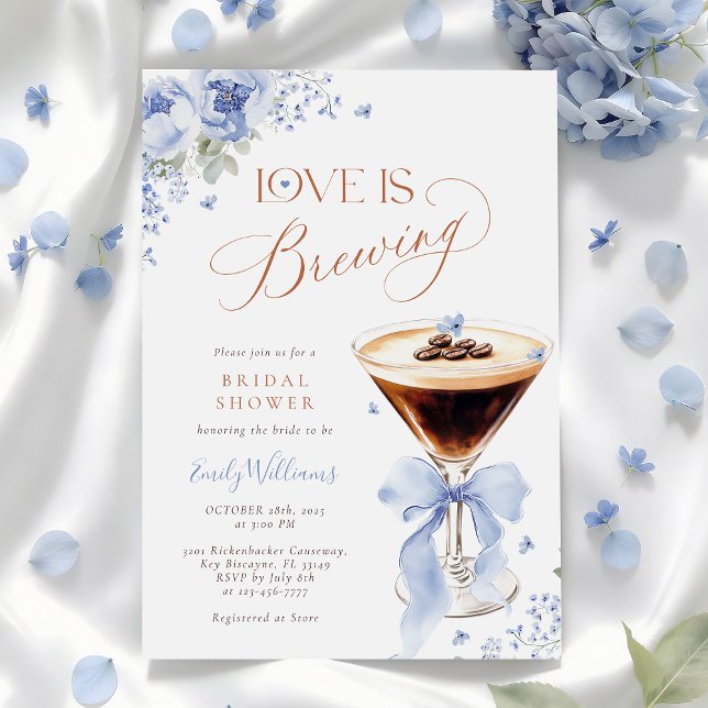 Invitation Fête de Mariage Café Fleurs Bleues (Créateur téléchargé)