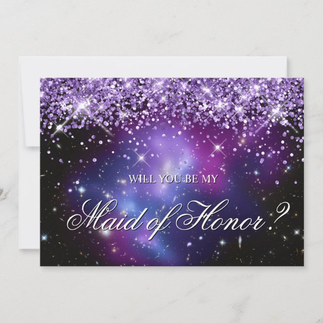 Invitation Fête de mariage céleste pailleté violet scintillan (Devant)