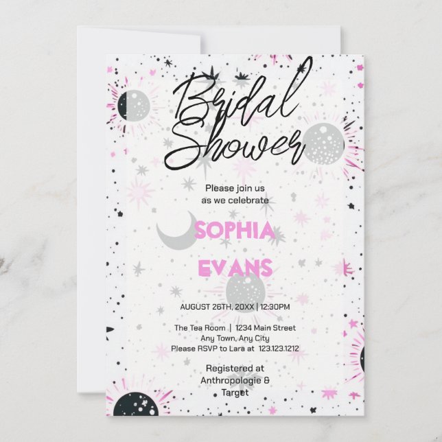 Invitation Fête de mariage céleste rose et noir (Devant)