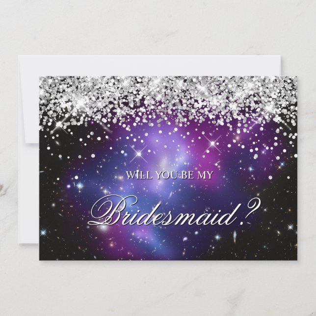 Invitation Fête de mariage céleste violet pailleté argenté (Devant)